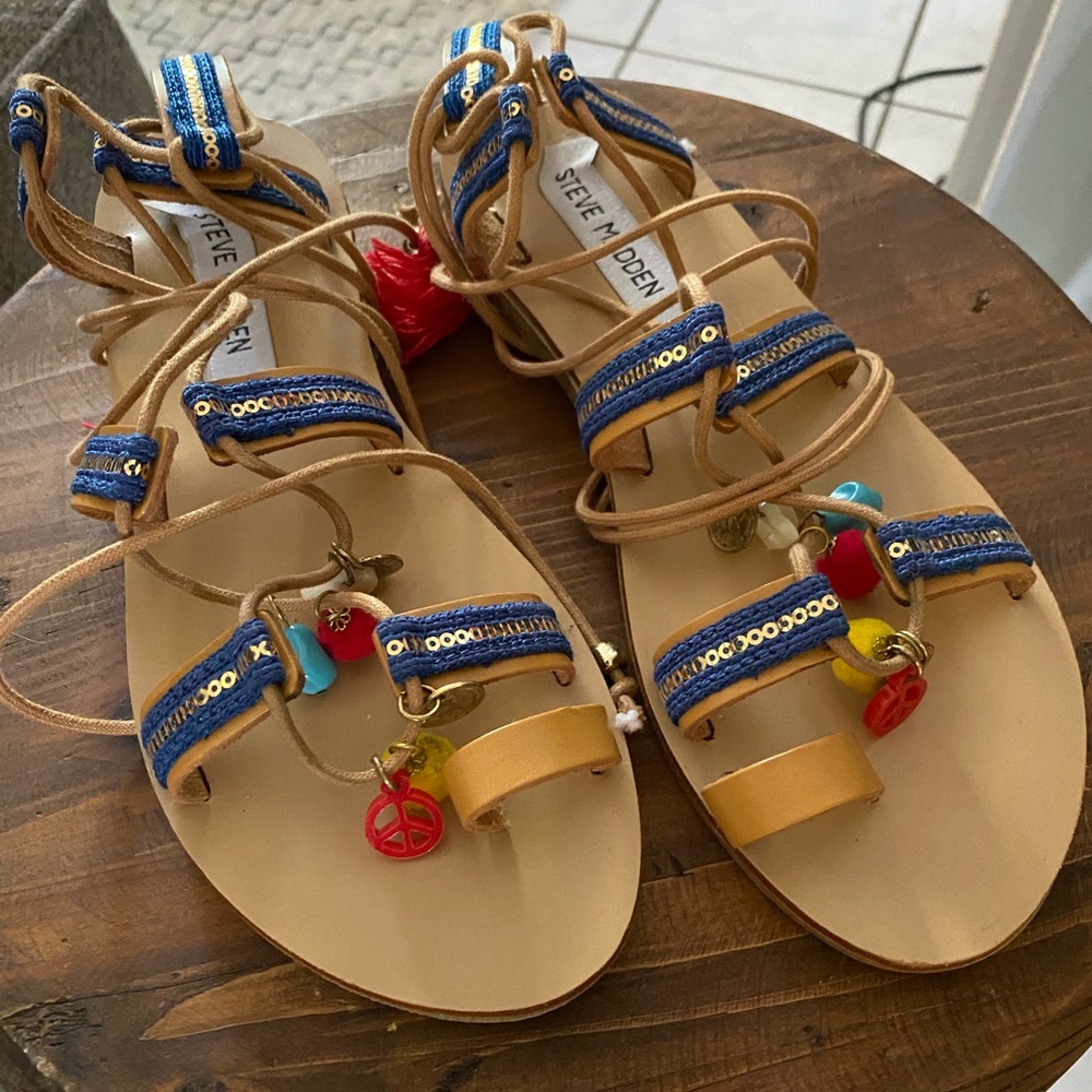 Steve Madden Pom Pom Lace Up Sandal